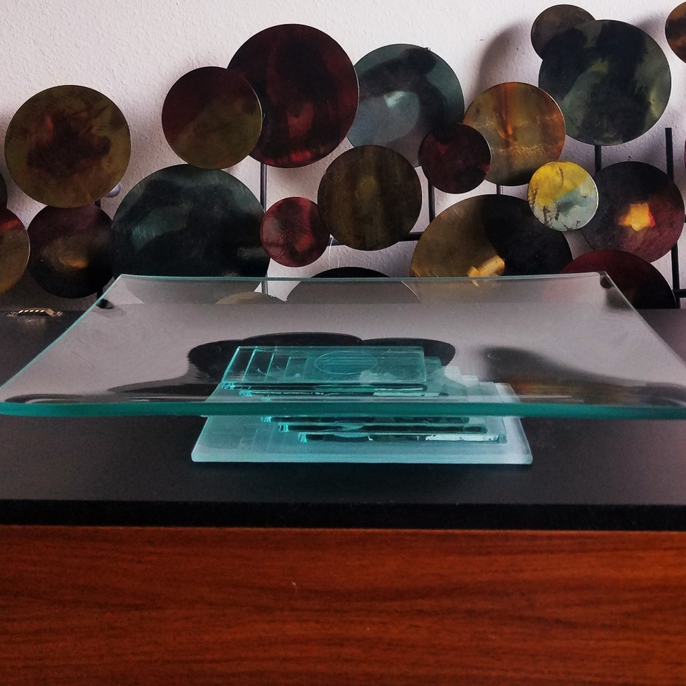 Seafoam Green Layered Glass Centerpiece Dish